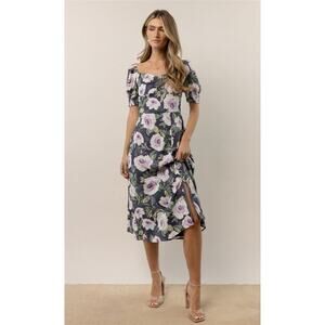 Floral Puff Sleeve Midi Dress